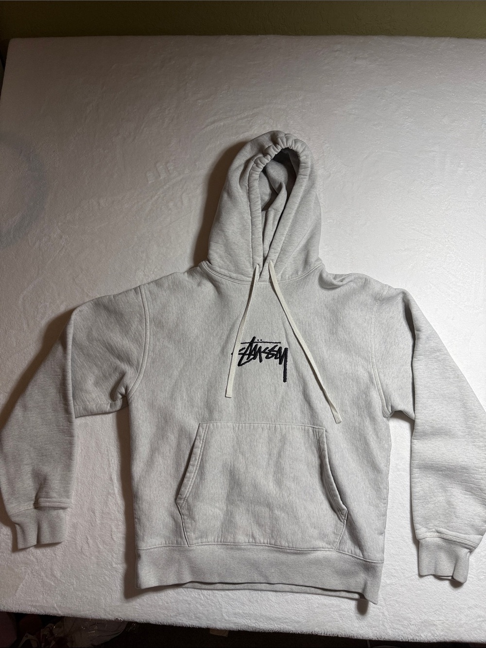 Stussy Light Gray Hoodie with Black Embroidered Logo